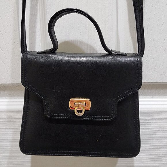 Vintage Picard Black Leather Handbag with Gold-Tone Closure - Made in Germany - Picture 1 of 14